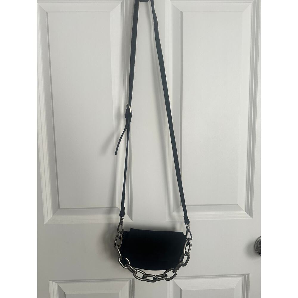 Free People L127911 Womens Black Suede Charlie Chain Crossbody Mini Bag